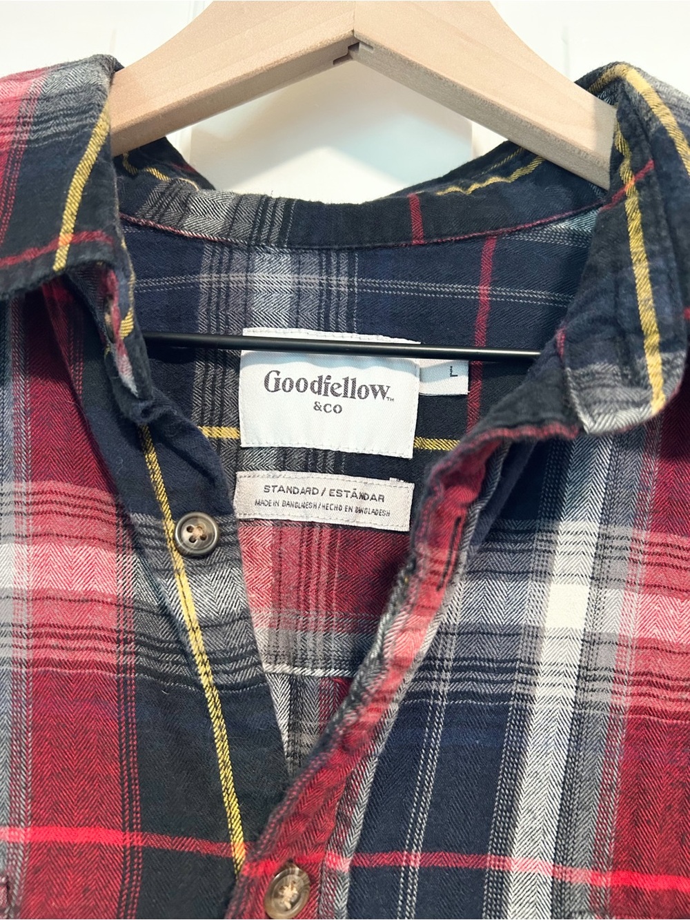 Men’s Goodfellow & Co Plaid Flannel Button Down Shirt - Navy Maroon - Size L - Picture 5 of 6